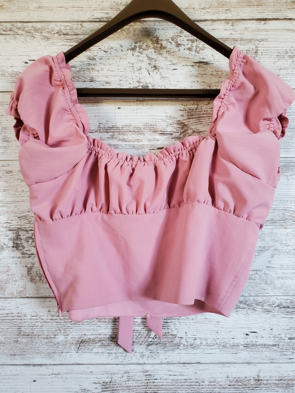 Lottie Moss x PacSun Pink Ruffle Peasant Crop Top Vacation Ready - Picture 4 of 11